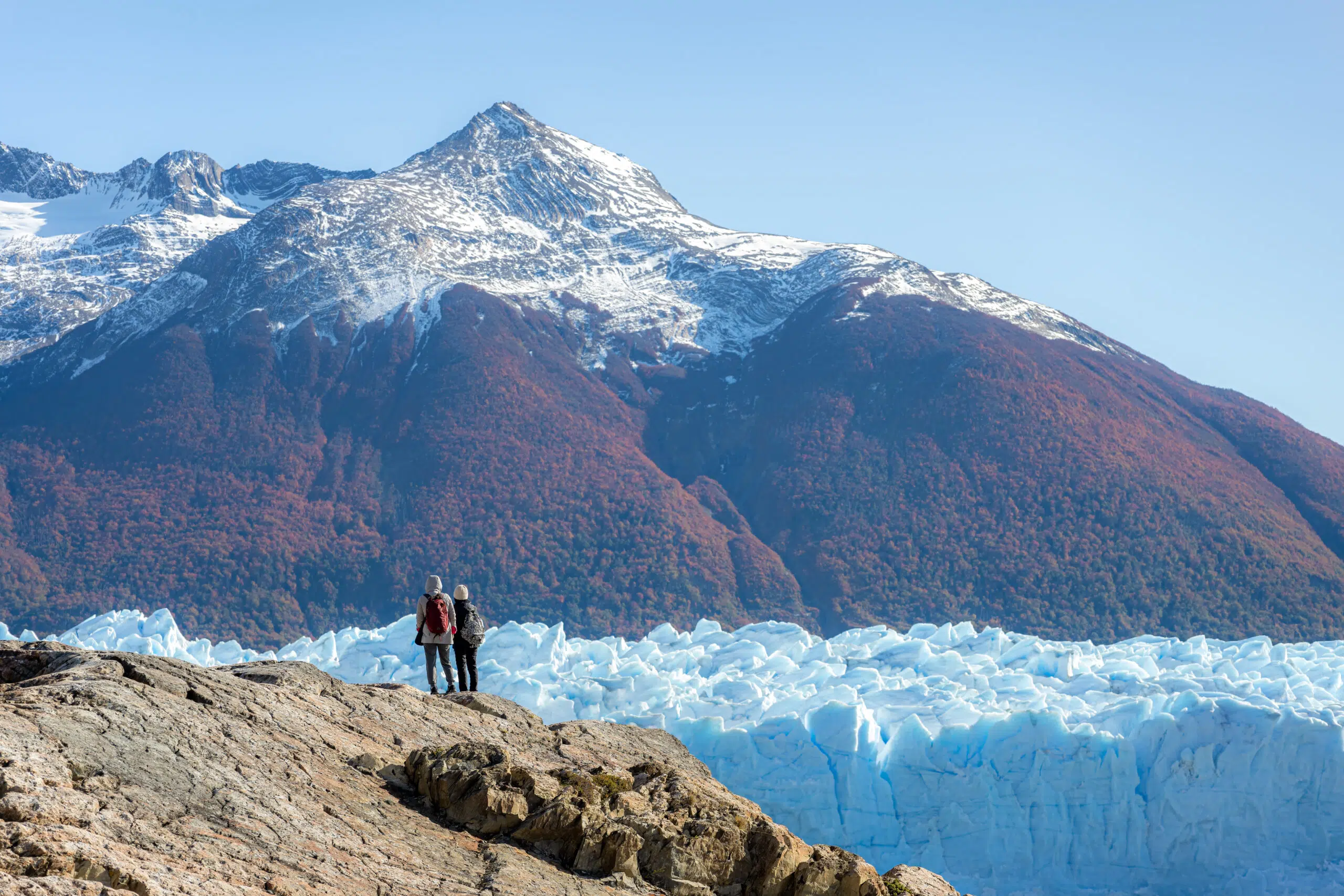 Mountain landscape view with gigantic Perito Moreno glacier in autumn at El Calafate, Patagonia, Argentina, South America.
